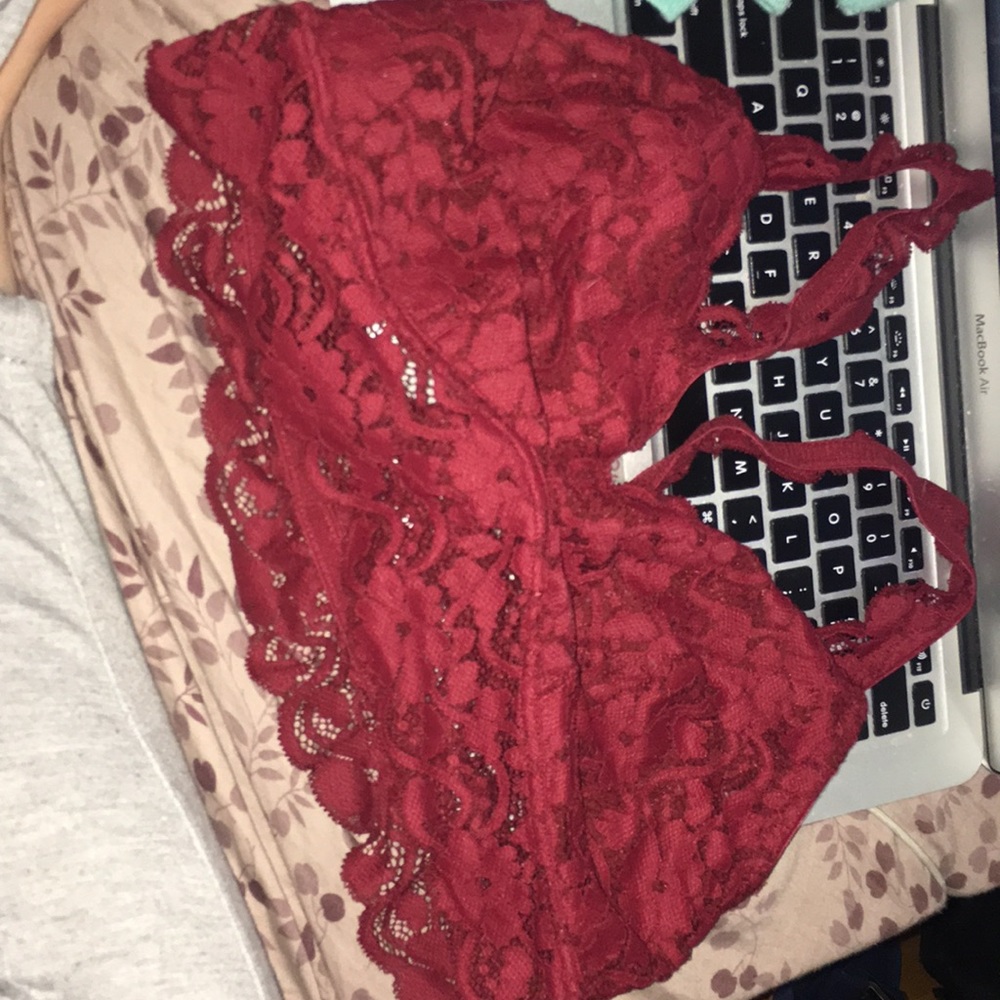 maroon lacy bralette